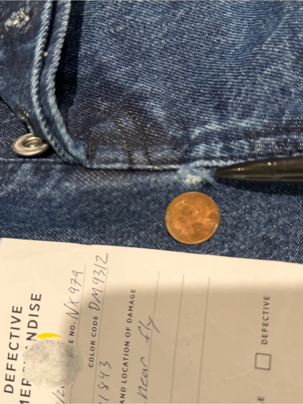 Madewell Pieced Barrel-Leg Jeans Rigid Cotton Blue Denim Mckinney Wash 28 FLAW